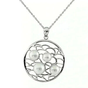 Splendid Pearls Rhodium Plated 925 Sterling Silver 6-9mm Pearl Necklace